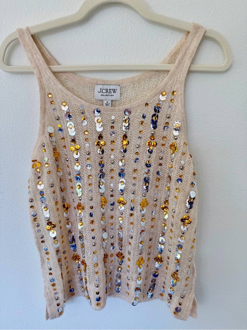 J.Crew Collection Embellished Sequin Pointelle Sweater Tank Beige Size Medium - Picture 3 of 8